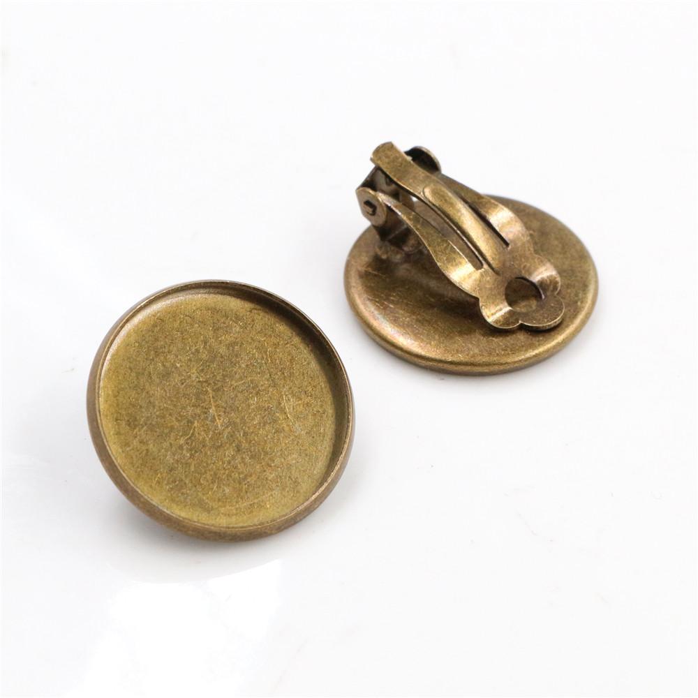 20mm 10pcs Copper Material Ear Clips Bright Silver Plated Bronze Plated ,Earrings Blank,Fit 20mm Glass Cabochons,earring setting бронзовый