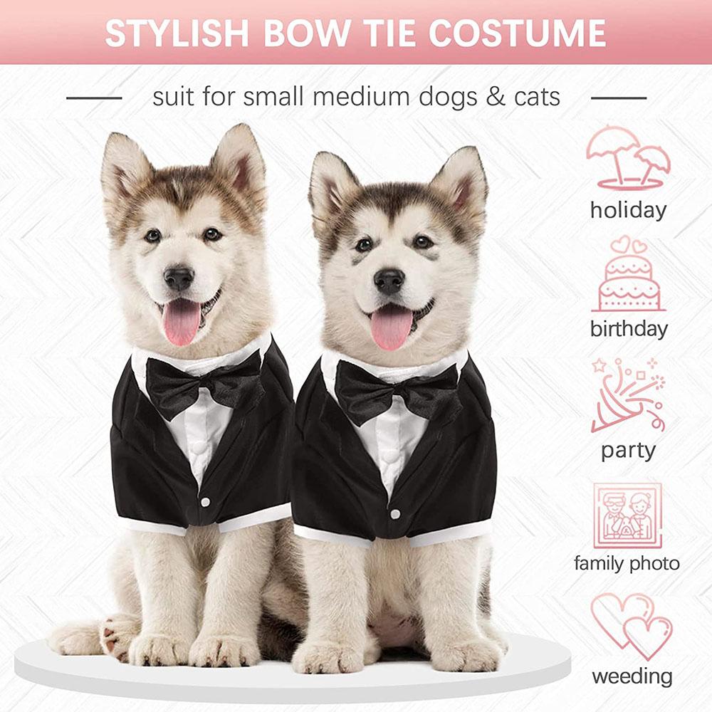 Dog Tuxedo Suit Costume Pet Cat Dog Wedding Birthday Party Formal Shirt with Bow Tie for Puppy Small Medium Dogs Costume