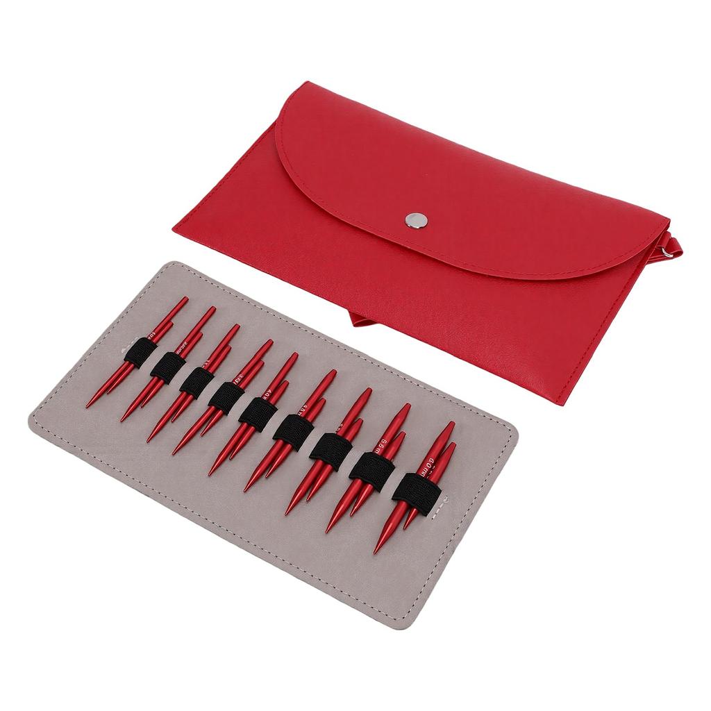 9 Pairs Interchangeable Circular Needle Set Red Aluminum Knitting Needles and 4 Cables for Hats Scarves Sweaters