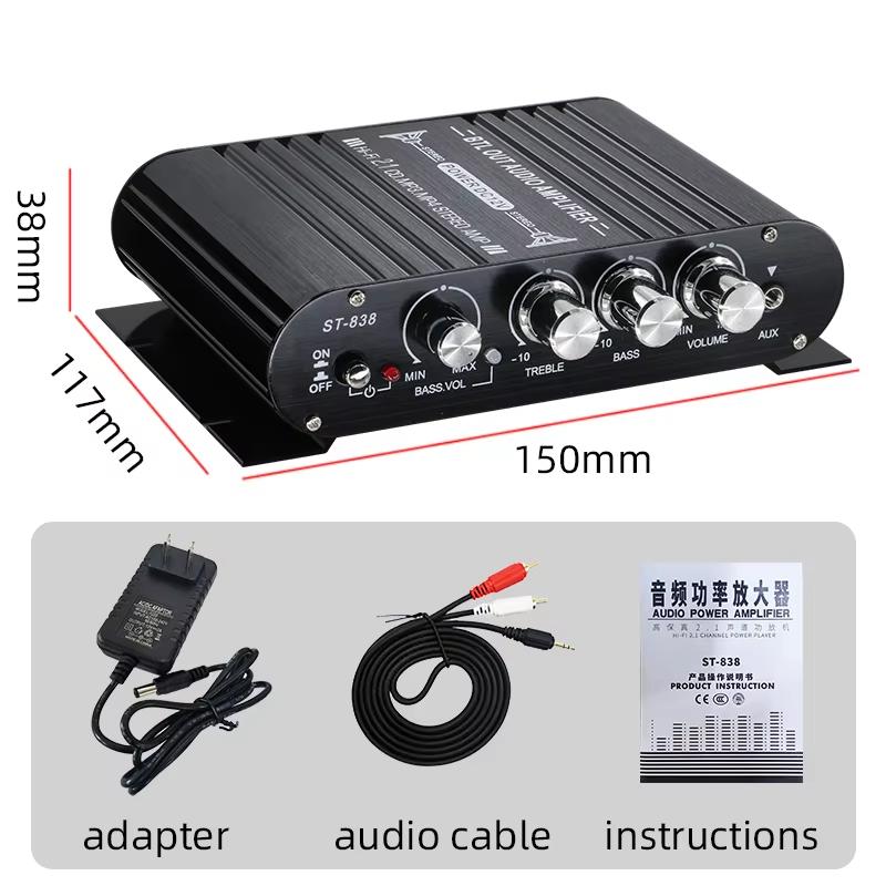 

Усилитель звука 2.1CH Bluetooth 5.0, ST-838 Цифровой усилитель басов, Мини-усилитель драйвер Беспроводной усилитель музыки для дома, автомобиля, совещаний US Plug