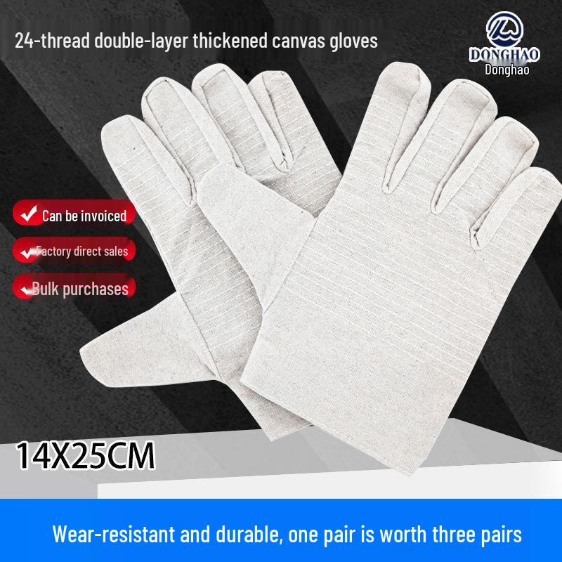 Double-Layer Canvas 24-Thread Heavy-Duty Work Gloves for Welders and Construction Workers