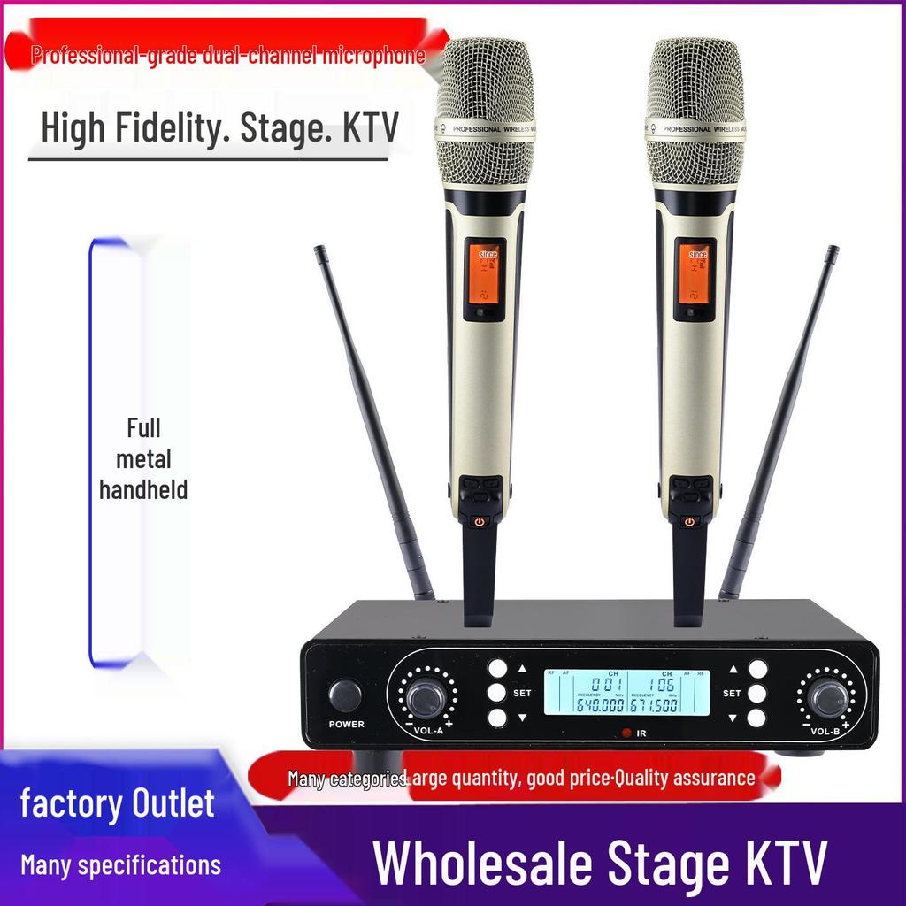 Dual UHF Wireless Microphones for Stage, Home, KTV, and Outdoor Speaker Performances