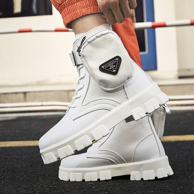 New Fashion Men's White Boots Autumn Winter Superstar Pocket Motorcycle Shoes Men Platform Boots Comfort Leather Ankle Boots Man