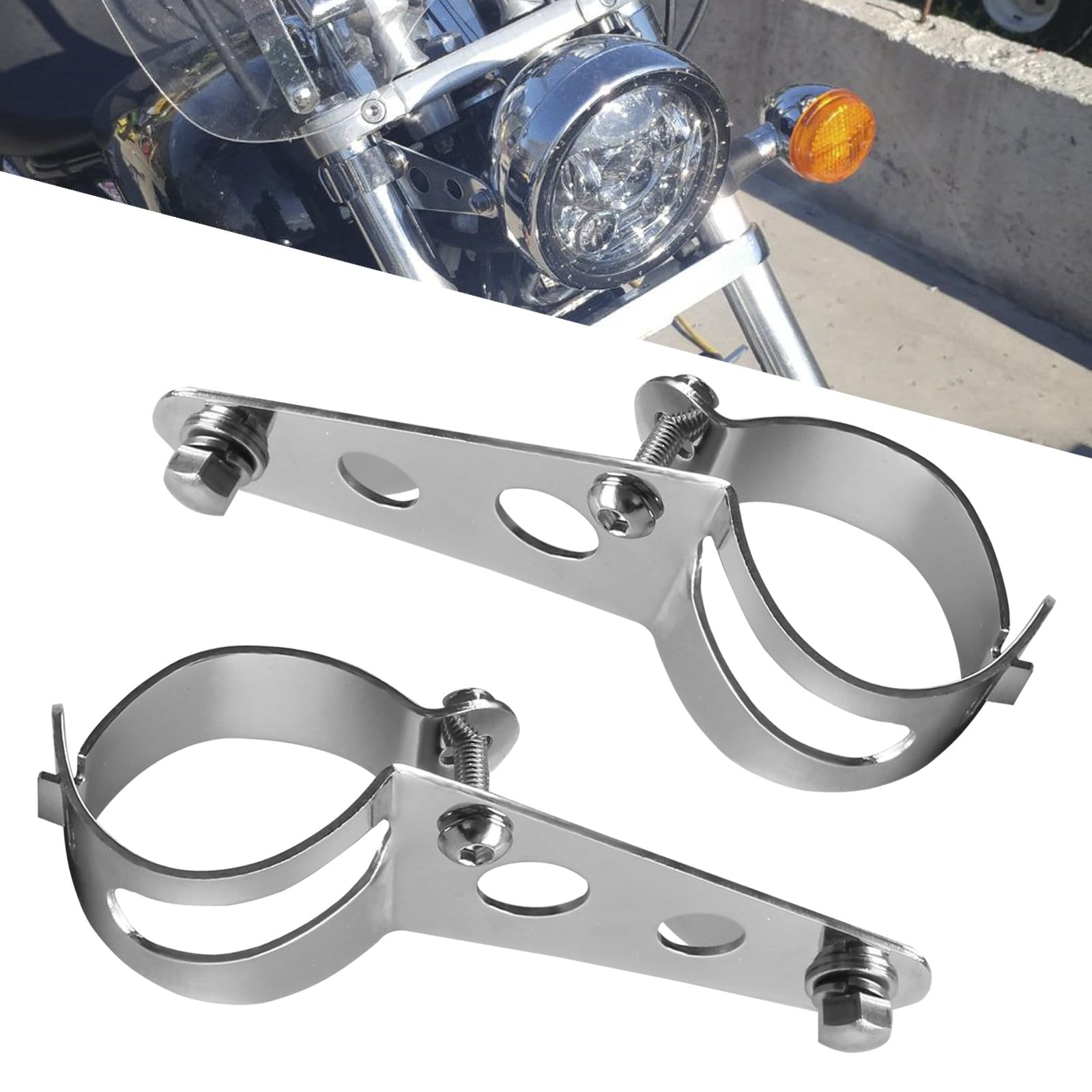 

Motorcycle Headlight Stay, Diameter 1.3 - 1.7 inches (32 - 42 mm), Adjustable, Stainless