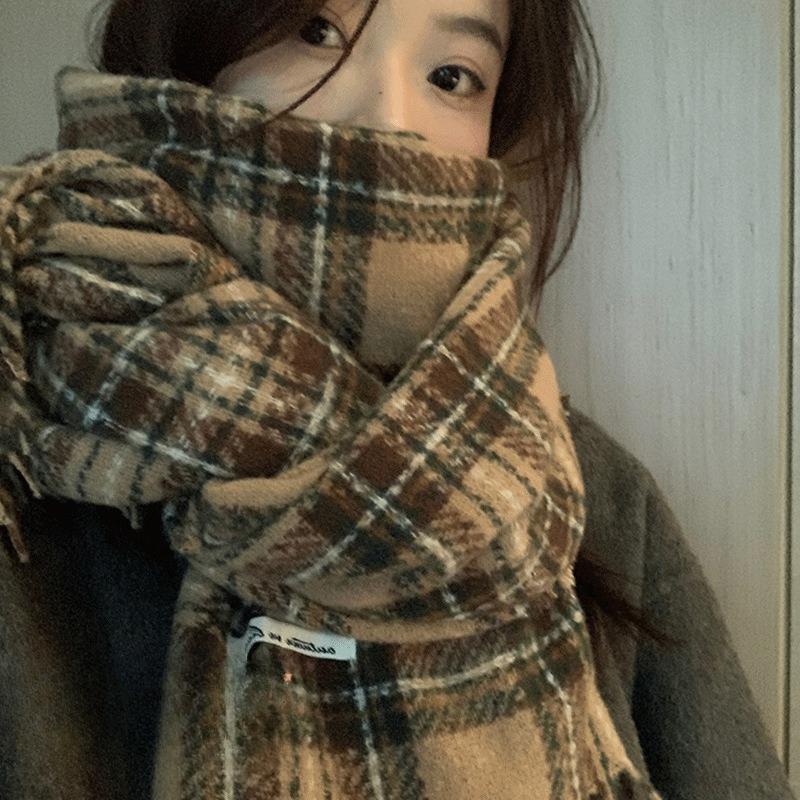 New Soft Imitation Cashmere Tassel Plaid Scarf Winter Female Couple Shawl Red Cold Proof Versatile Thickened Scarf