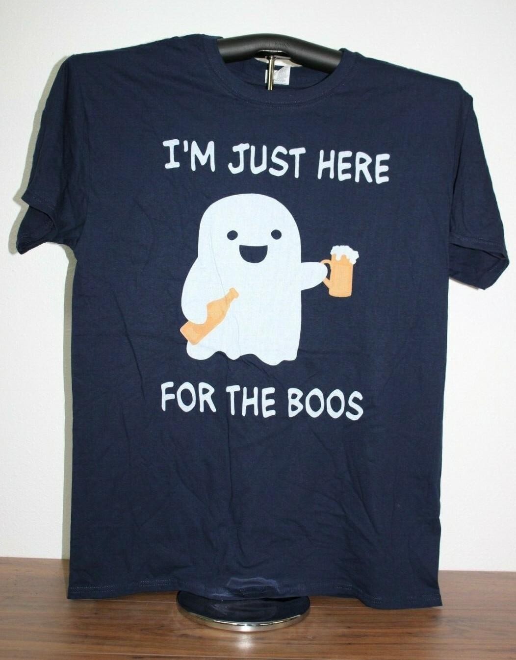 I M JUST HERE FOR THE BOOS- Ghost & Beer -Halloween Funny T-Shirt Large, Blue XXXXL