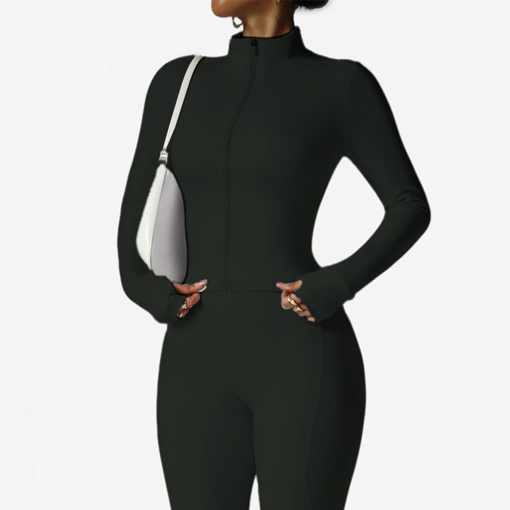 Waist-Cinching Yoga Set: Long-Sleeve Jacket & Butt-Lifting Micro-Flare Pants - Women's Sportswear for Autumn/Winter.