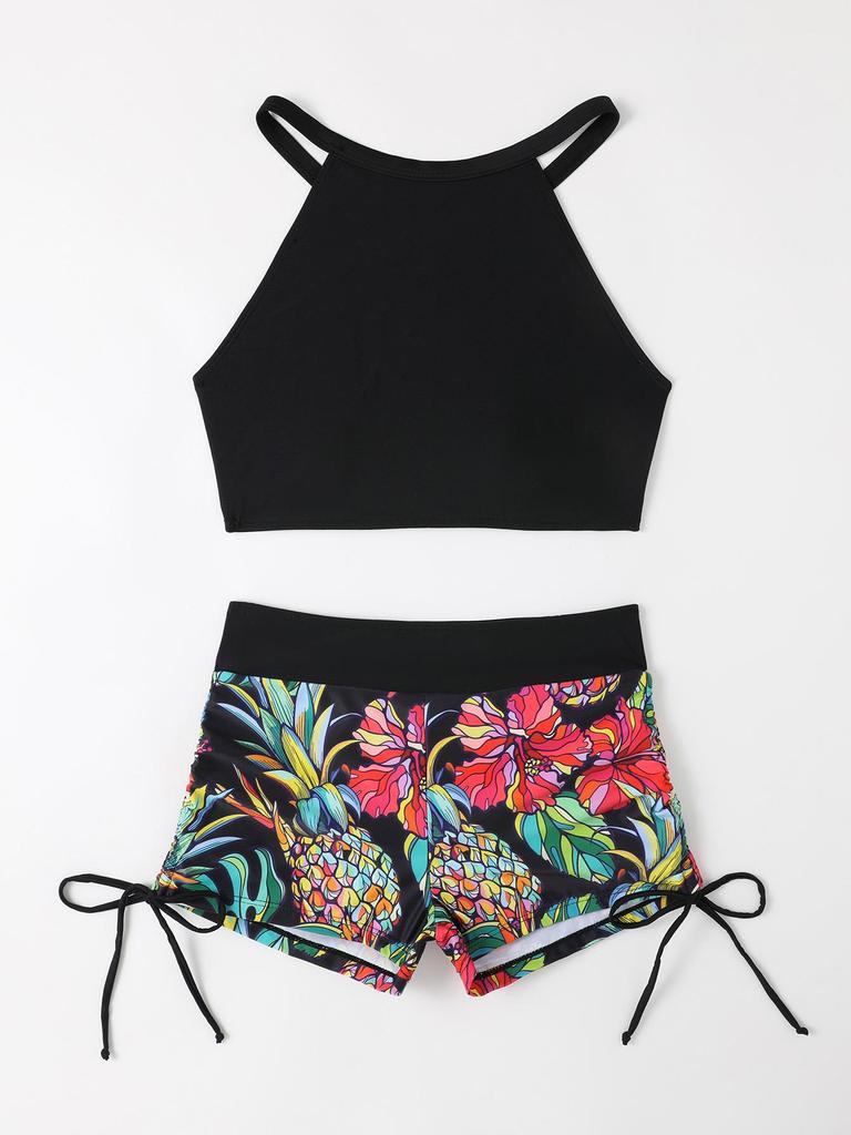 European & American Sporty Bikini: Sexy Bandeau Crop Top with Elegant Back and Split Swimsuit Design