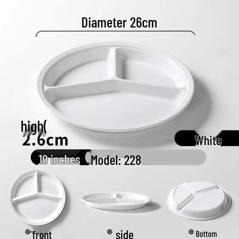 Melamine 3-Compartment Round Divided Cafeteria Tray