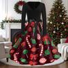 Women's Vintage V-Neck Long Sleeve Christmas Print Casual Dress