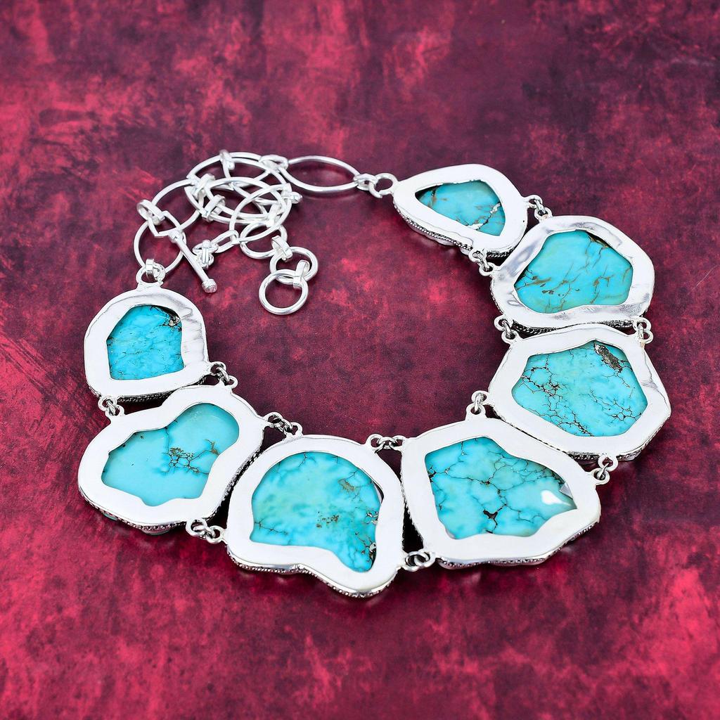 Turquoise Slice Necklace Gemstone Jewelry, 925 Solid Sterling Silver Necklace, Adjustable Handmade Chain Necklace Gift For Birthday Jewelry