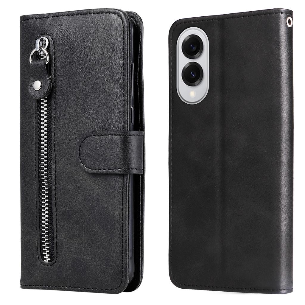For Samsung Galaxy S25 Edge Case Zipper Wallet Calf Texture PU Leather Phone Cover