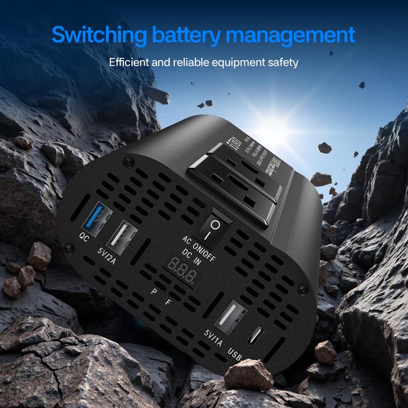 1500W Solar Inverter with LCD display,DC 12V To AC 110V  USB Type-C Portable Power Bank, Car Converter Vehicle-mounted Inverter