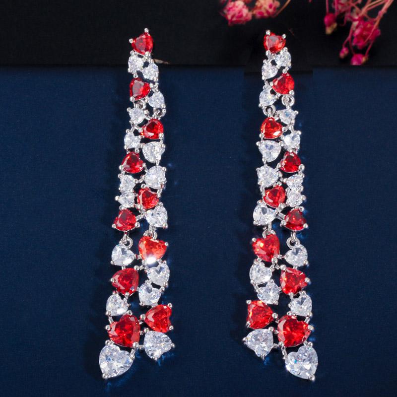 

Уникальные серьги-капли CMM с надписью Love Heart Cut, блестящие красные длинные висячие серьги с кубическим цирконием для женщин, ювелирные изделия в подарок рубиновый
