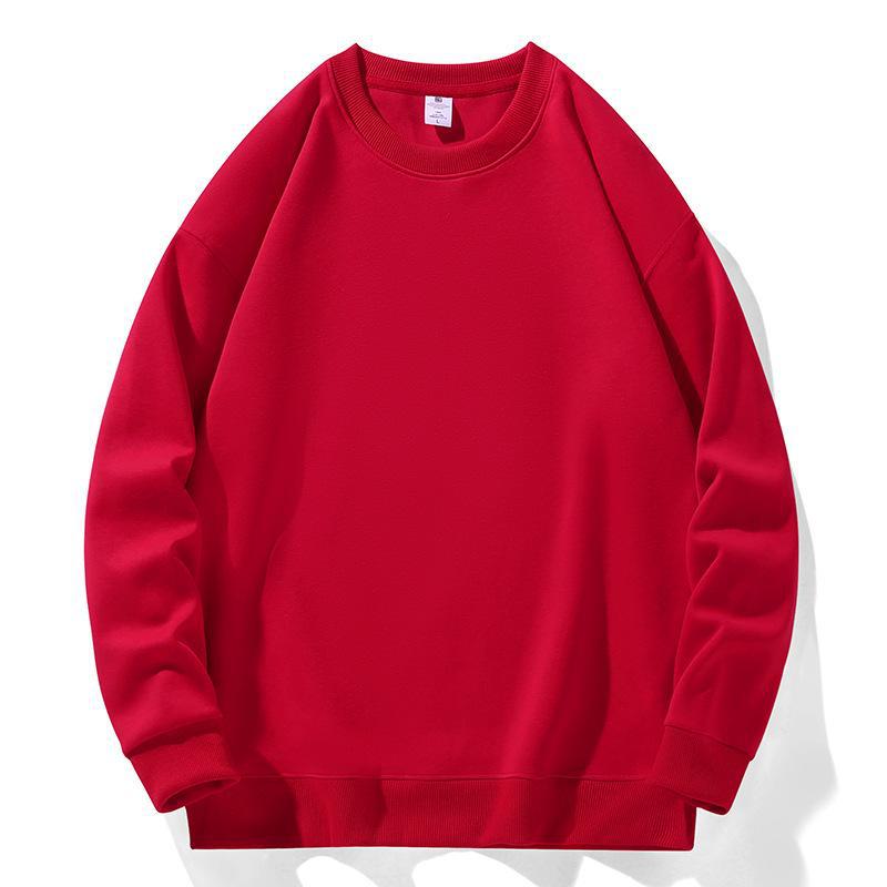 Men's 300g Solid Color Round Neck Sweatshirt – Autumn/Winter Pullover with Fixed Pattern Print, Perfect for Team Uniforms