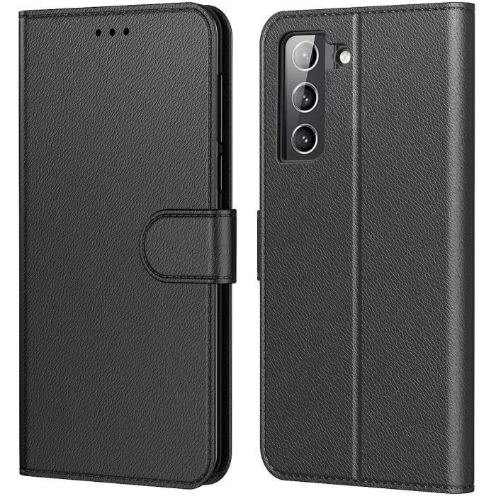 Coque de protection - BOOLING - pour Samsung Galaxy S21 FE - Noir - Synthécuir - Antichoc Souple