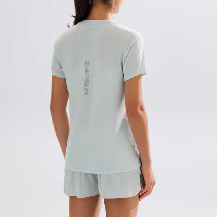 Salomon Outdoor Breathable Quick-Dry Round Neck Short Sleeve T-Shirt Women T-Shirts Misty-Blue C23376