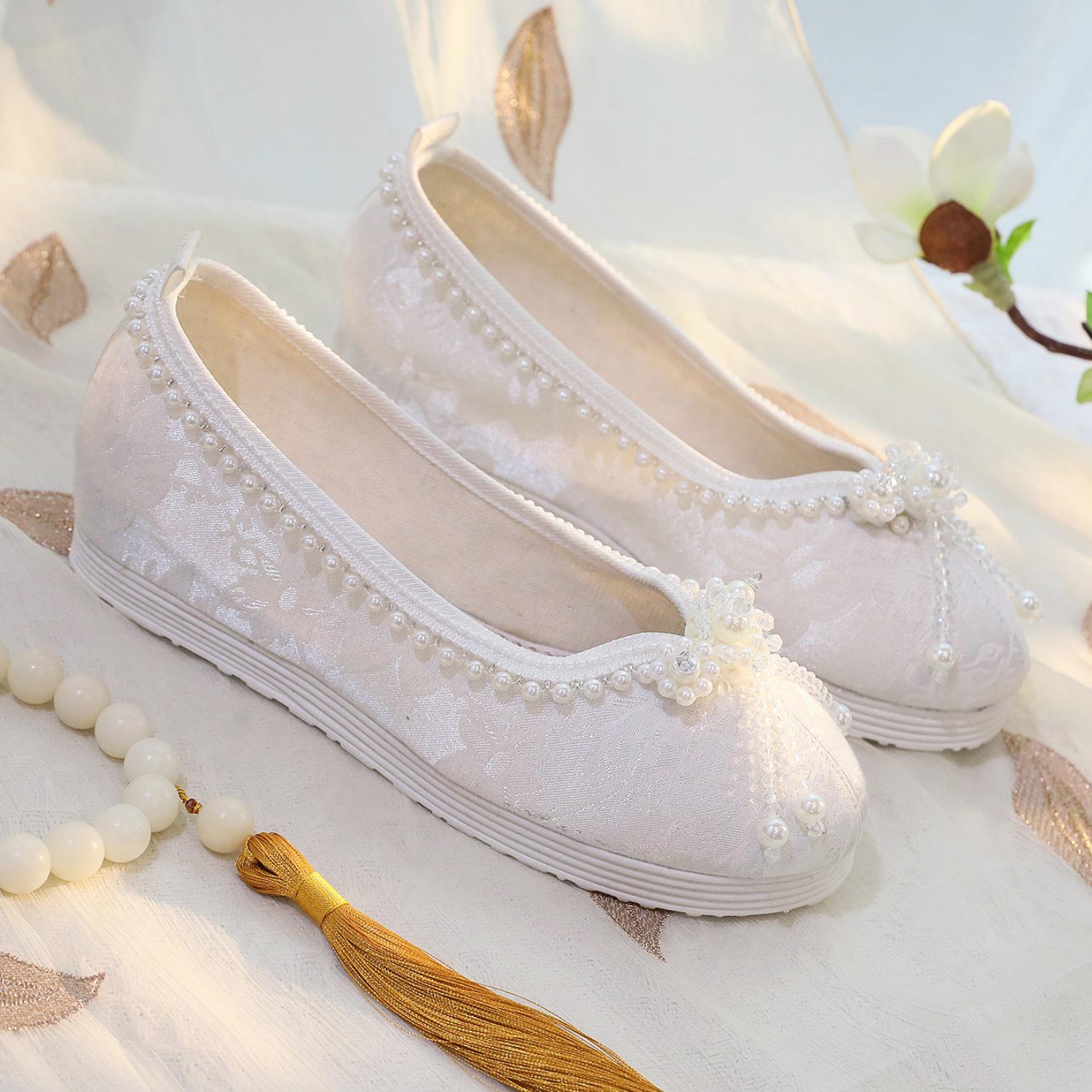 Summer Hanfu Tassel-Embroidered Women s Shoes - Ancient Style Platform Design 34 белый