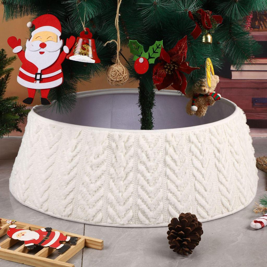 Vertical Diamond Pattern Plush Knitted Christmas Tree Skirt - Holiday Decor & Gifts