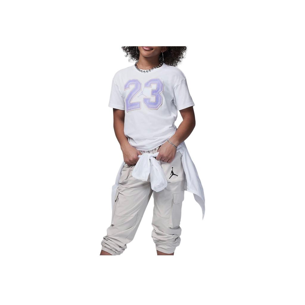 Jordan Graphic T-Shirt Digital Pattern Round Neck Short Sleeve Kids Tops White 45C990-001