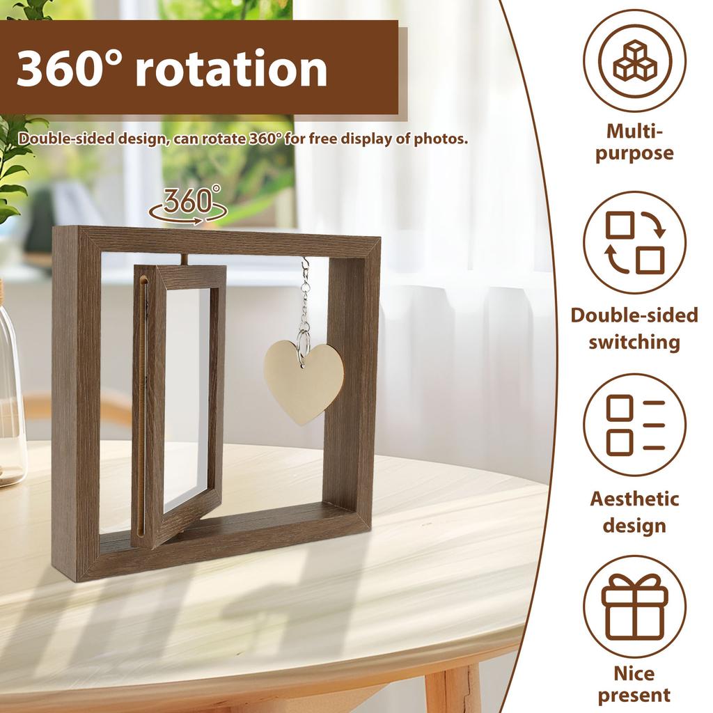 1Pc/2Pcs Rotating Picture Frame Double Sided Rotation Wedding Photo Frame Vertical Display Wedding Presents for Couples Bride