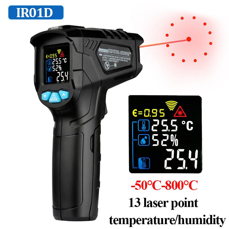 Digital Infrared Thermometer Laser Temperature Meter Non-contact Pyrometer Imager Hygrometer IR Termometro Color LCD Light Alarm