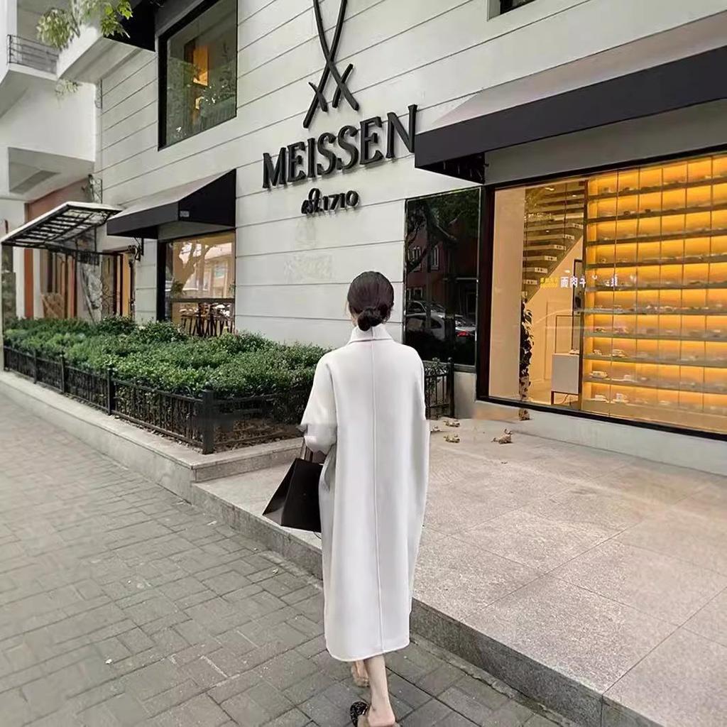 Elegantní oboustranný vlněný kabát střední délky Hepburn pro ženy - podzimní/zimní kolekce