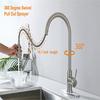 304 Stainless Steel Pull-out with One-button Water Stop 360 Rotating Telescopic Faucet, Hot and Cold Water Mixing, Brushed Type