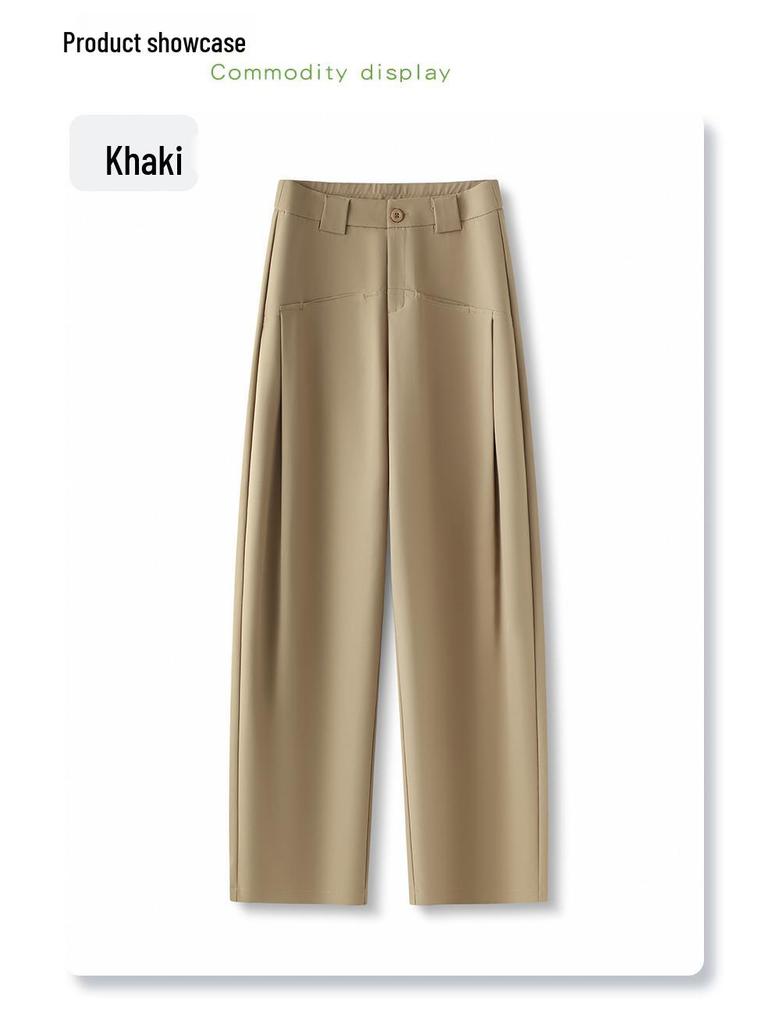 Women's Khaki Wide-Leg High-Waist Slimming Pants - Spring 2025