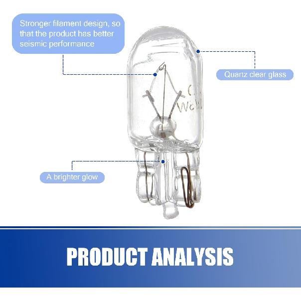 10 PCS T10 Halogen Bulbs, Dashboard Instrument Light, Side Light Replacement Bulbs, Universal for Most Cars (White)