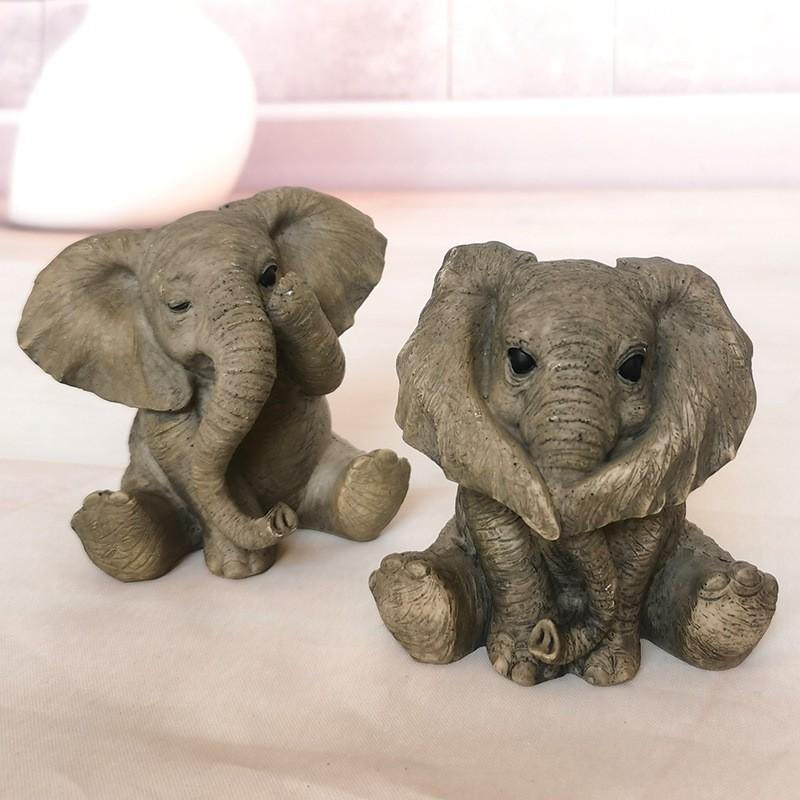 Resin Elephant Figurine Set - Cute Cartoon Animal Decor Home Office Desk Gift