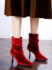 Elegant Pleated Pointed High-heeled Boots 2025 Autumn and Winter New Banquet Red Suede Wedding Shoes Temperament Stiletto Short Boots Women