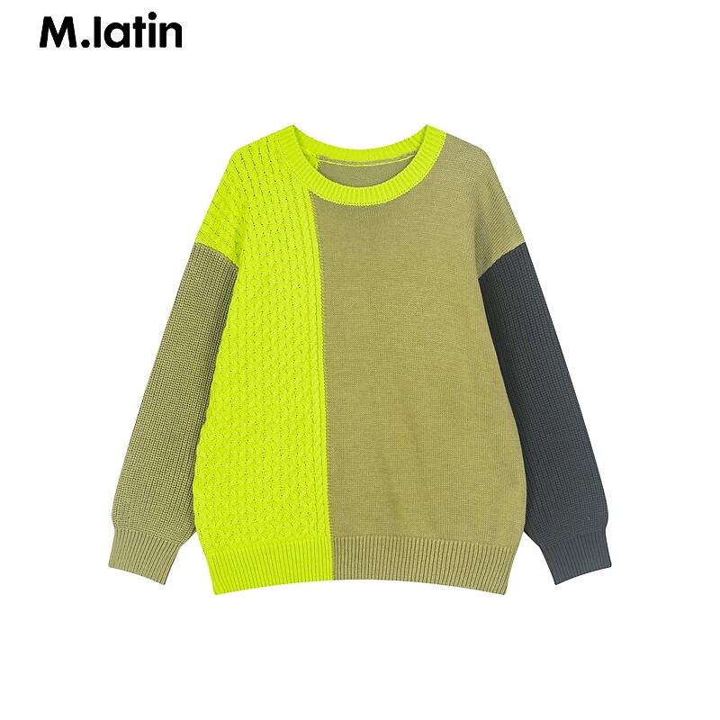 M.Latin Kids' 2024 Winter Color-Block Round Neck Sweater