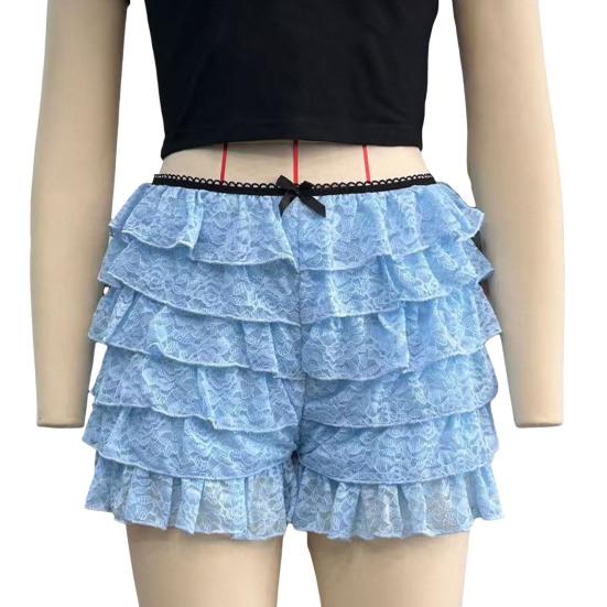 Women Summer Shorts Multi-layered Scattered Hem Ruffle Lace Trim Beach Shorts Lolita Style