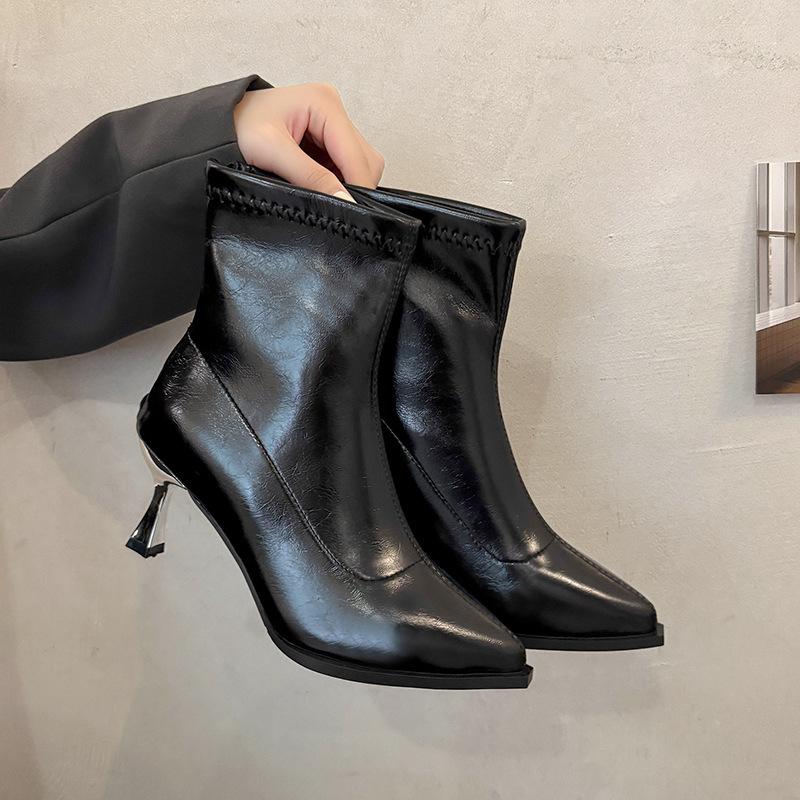 Niche High-heeled Versatile Pointed Thin Short Boots Women's Shoes 2025 New Spring and Autumn Single Boots Korean Small Naked Boots