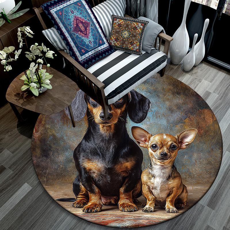 Dogs Round Area Rug,Carpet Rug for Living Room Bedroom Sofa Playroom Decor,Non-slip Floor Mat
