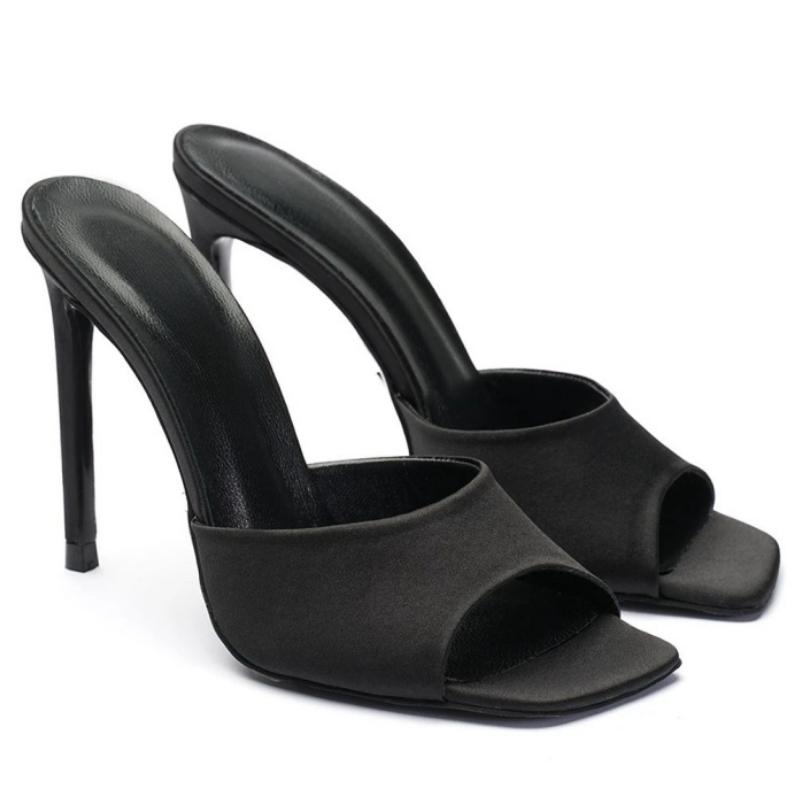 Sexy Women's Slippers High Heels Mules Summer Party Shoes 2025 Outdoor Designer Peep toe Slides Black Pink White Large Size 45