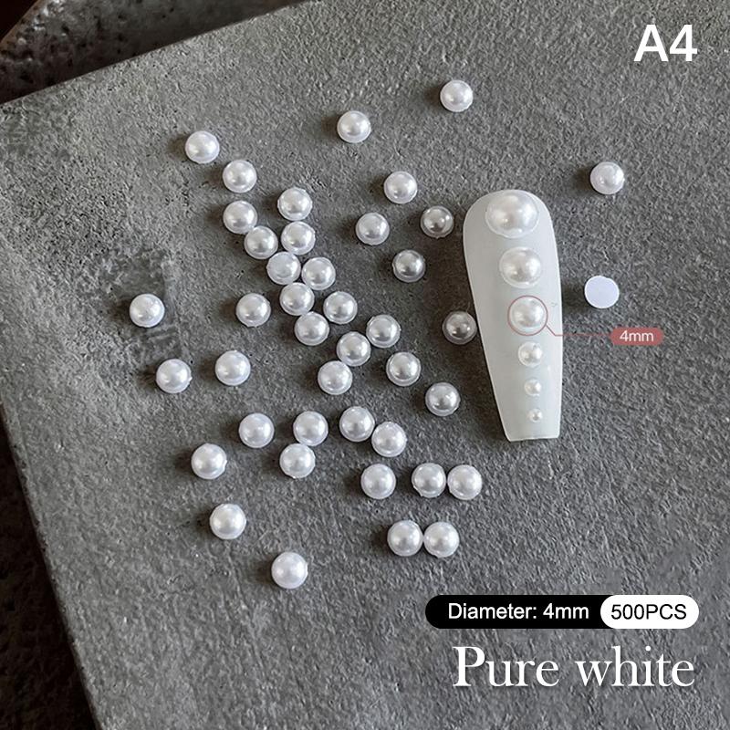 1 Bag Half Round Pearl Nail Charms White Pearls 3D Caviar Beads Manicure Supplies Flatback Pearl Decoration
