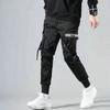 Spring Casual Pants Men Slim Fit Cotton Harem Pants Black Ribbons Ankle Length Joggers Men
