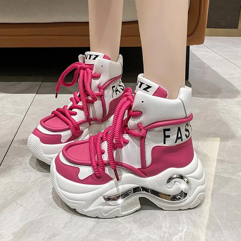 Popular Pop Shoes European Station Popular Autumn and Winter New Round Head Women's Shoes Thick Sole Colored High Top ShoesWomen