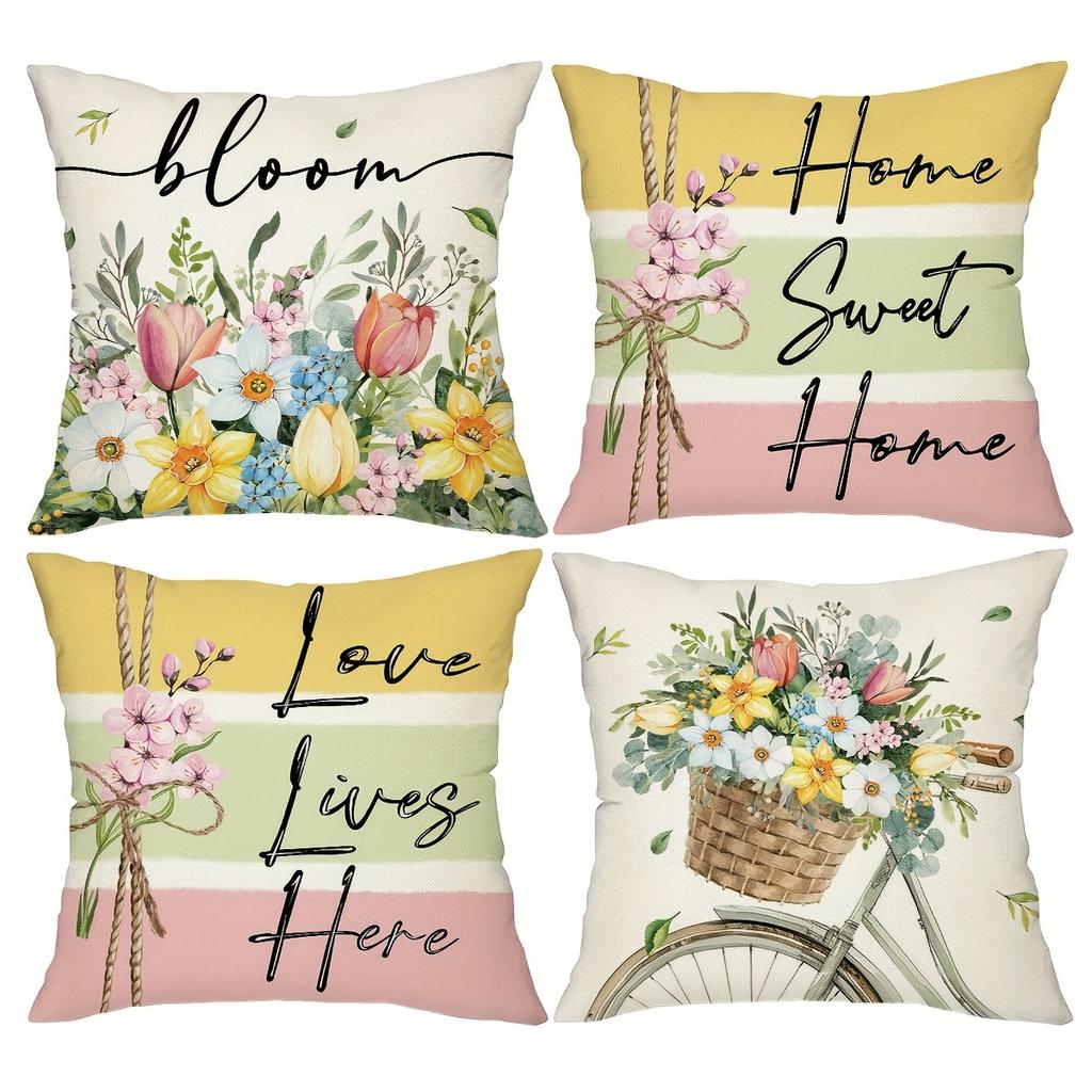 1/4pcs Floral-Printed Throw Pillows with Inspiring Words Sofa cushion cover home bedroom room decoration