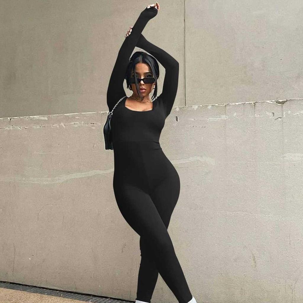 Women's Fashion Colour Slim Fit Long Sleeve Jumpsuit