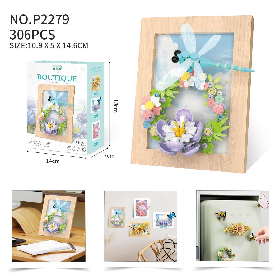 Creative Flower Insects Po Frame Building Blocks Toys New Year Decoration For Desktop Wall Magnetic Refrigerator Sticker