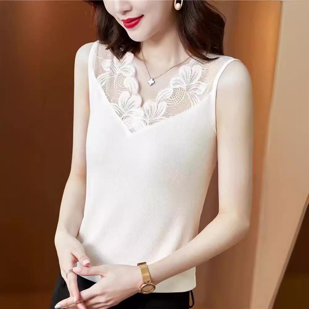 Elegante Camisola de Encaje con Cuello en V para Mujer - Chic Top de Capas para Verano