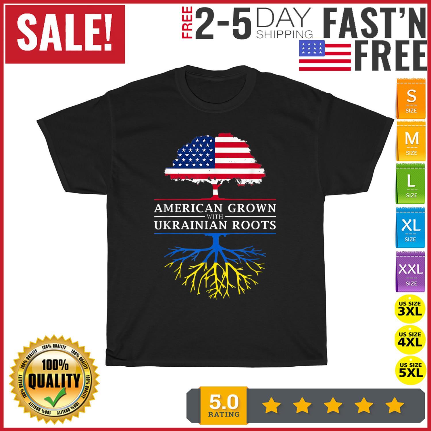 American Grown with Ukrainian Roots Ukraine Flag Vintage T Shirt Mens Womens Tees Top Men Women NEW XL