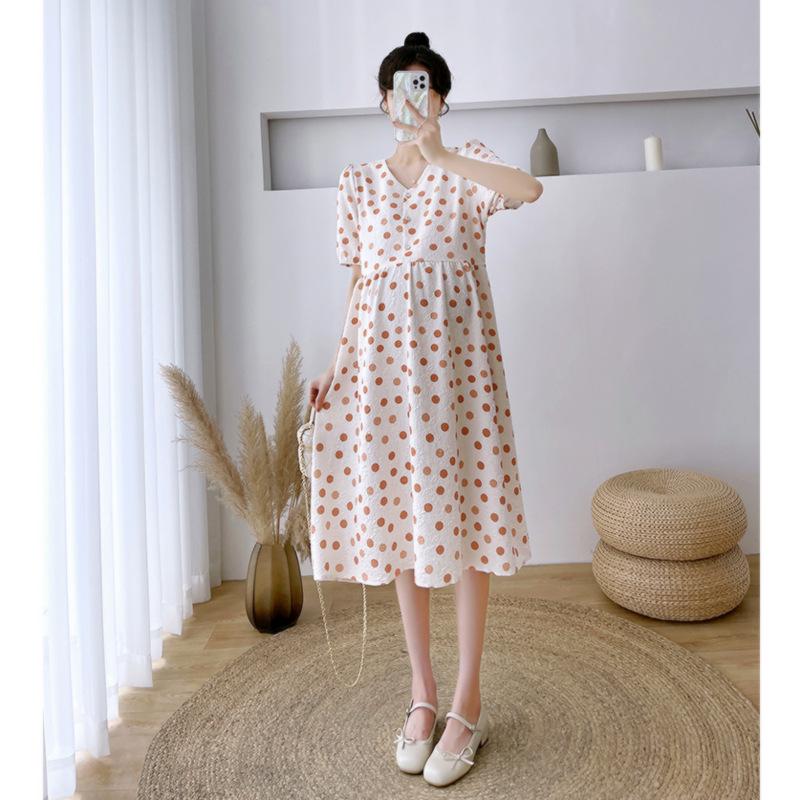 Pregnant Women's Polka Dot Summer Dress - Loose, Plus Size, Slimming Skirt for 2024