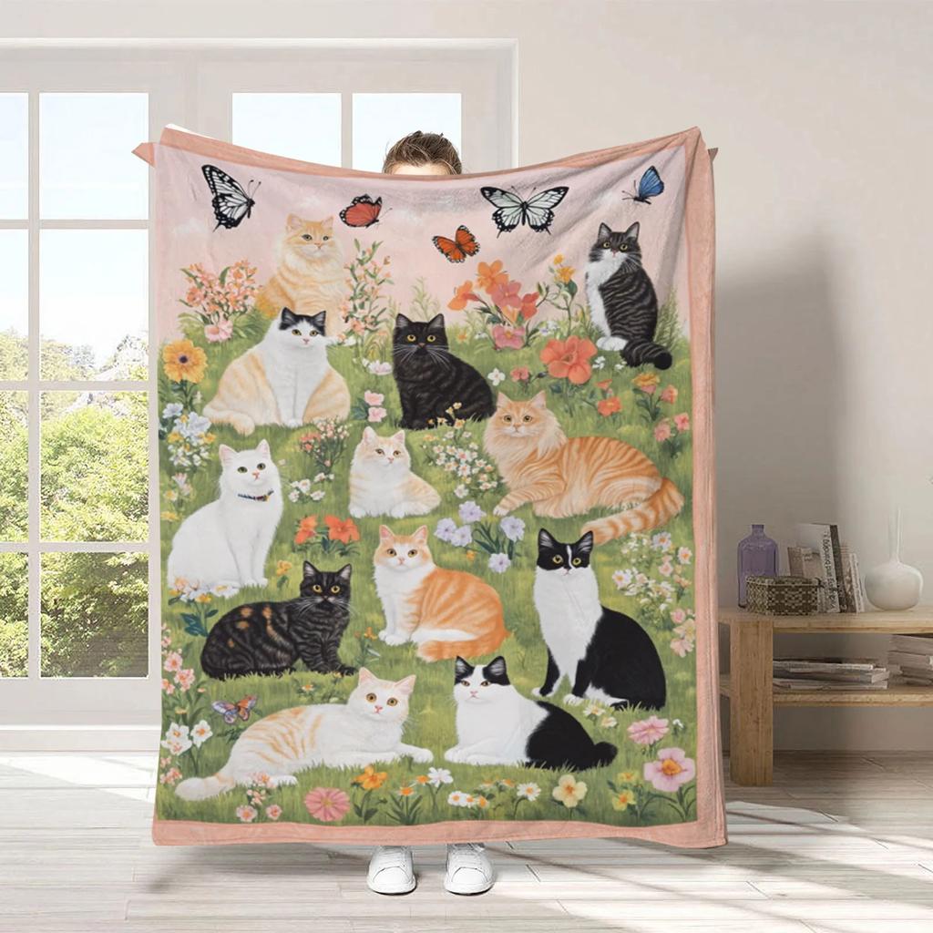Vintage Pet Cat Digital-printed Polyester Bedroom Velvet Flannel Soft Sofa Cover Blanket Fleece Soft Cover Blankets for Beds