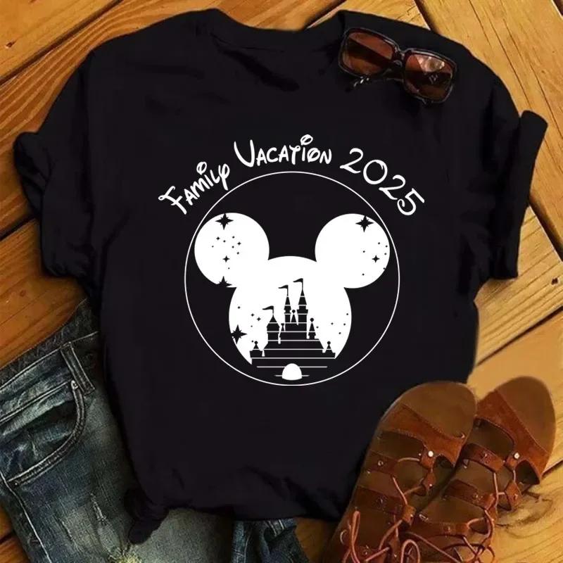 Disney Cartoon 2025 Travel Pattern Printed T-Shirt Summer Women's Casual Tops T-Shirt Fashion Clothing Harajuku Y2k T-Shirt