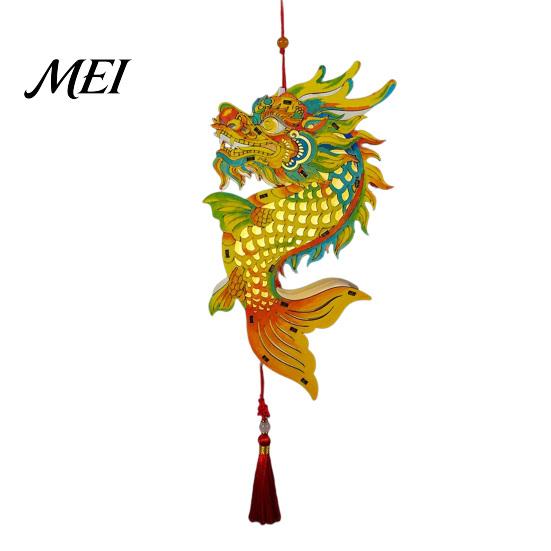 DIY Lantern Assembly Toy Chinese Dragon Fish Kit, Coloring Crafts for Mid-Autumn Holiday Decoration Festival, Handmade Handheld Wooden Kids
