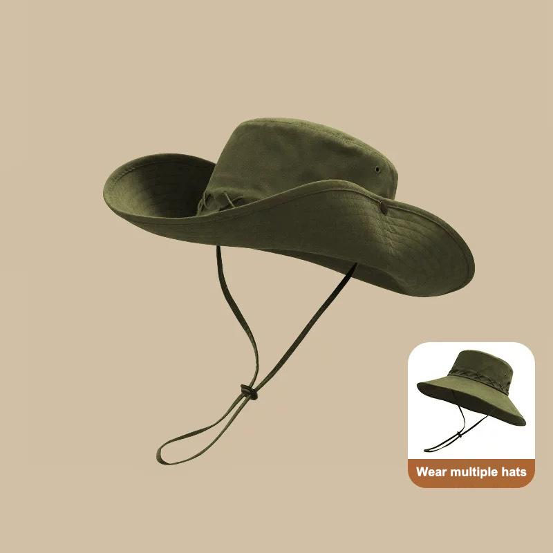 Breathable Western Cowboy Hat Solid Color Adjustable Wide Brim Sun Hat Outdoor Mountaineering Fisherman Sunshade Cap Travel 1PC